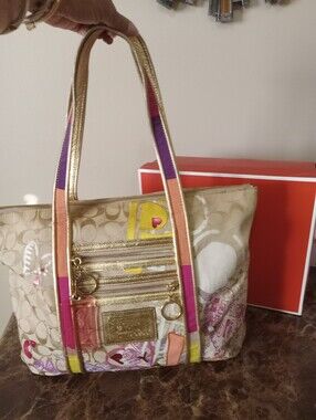 Coach Yellow/Gold Leather-Trim Tote Interior